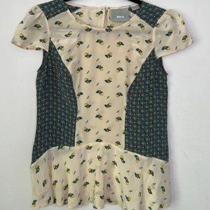 Anthropologie Maeve SIZE 6 Flutter Top Acorn Print Silk